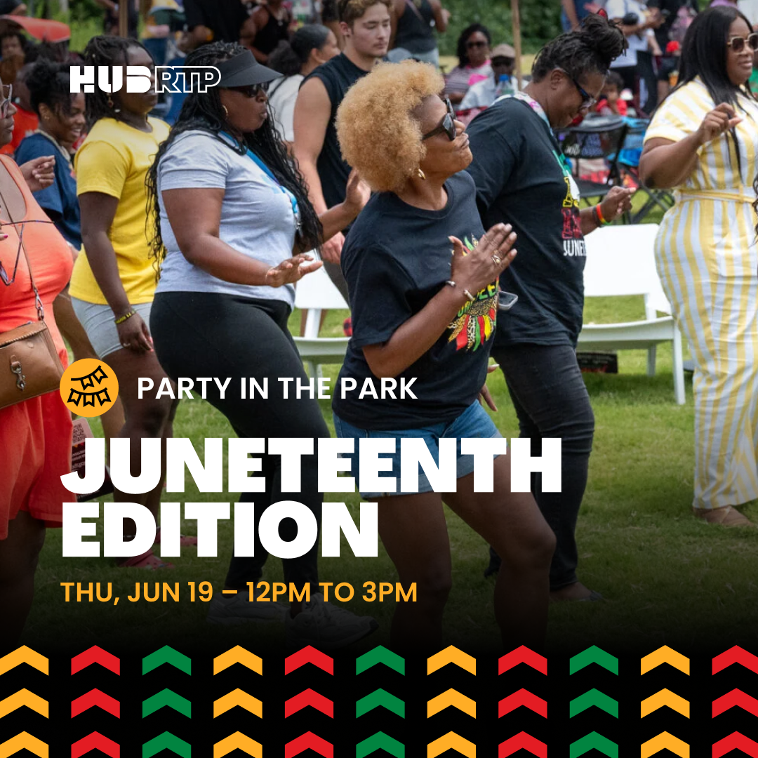 Photo of attendees dancing at last year's Juneteenth celebration.